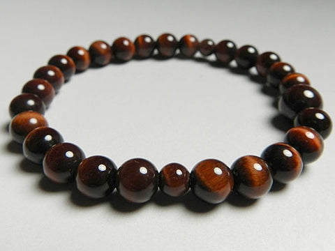 Red Tiger's Eye Round Bead Bracelet, 7mm