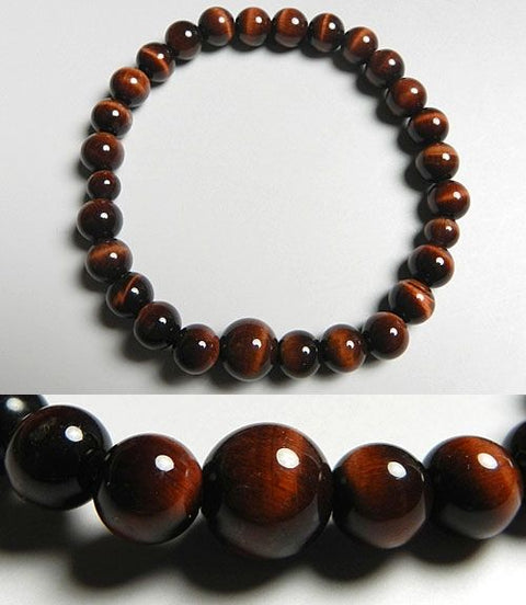 Red Tiger's Eye Round Bead Bracelet, 7mm