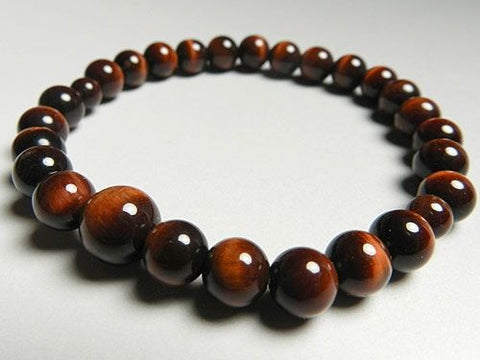 Red Tiger's Eye Round Bead Bracelet, 7mm