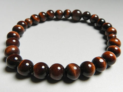 Red Tiger's Eye Round Bead Bracelet, 7mm