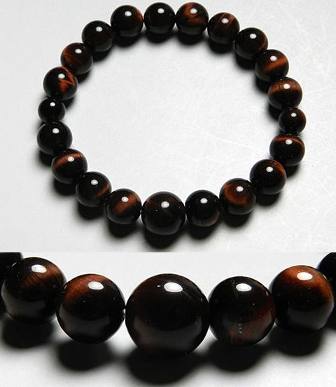 Red Tiger's Eye Bracelet, 10mm Round Beads, Uniform Finish