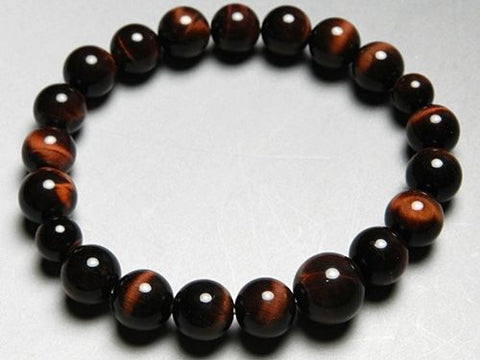 Red Tiger's Eye Bracelet, 10mm Round Beads, Uniform Finish