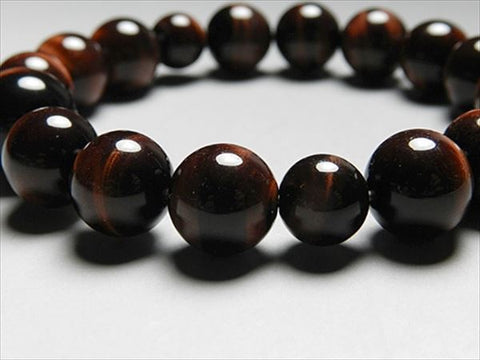 Red Tiger's Eye Bracelet, 12mm Round Beads, Uniform Finish