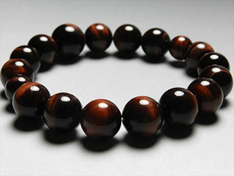 Red Tiger's Eye Bracelet, 12mm Round Beads, Uniform Finish