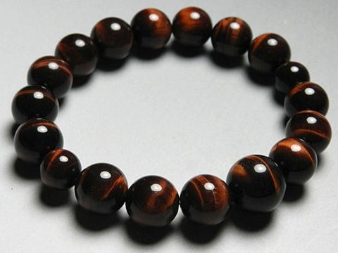 Red Tiger's Eye Bracelet, 12mm Round Beads, Uniform Finish