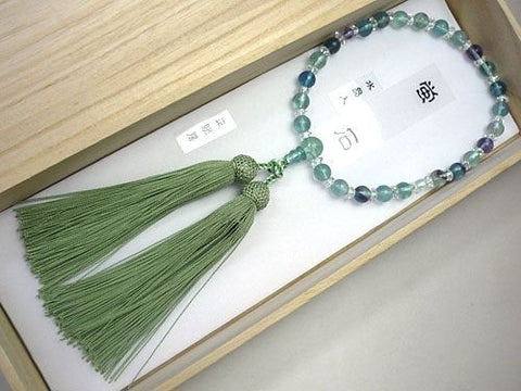 Women's Fluorite Prayer Beads, Faceted Crystal, Wakatake Tassel