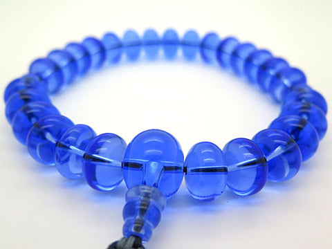Blue Quartz 27-bead mikan-dama prayer beads, cord tassel, matching set, limited edition