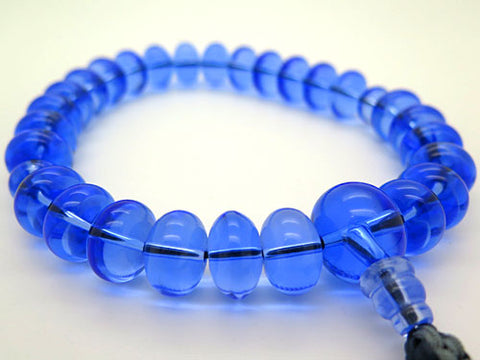 Blue Quartz 27-bead mikan-dama prayer beads, cord tassel, matching set, limited edition