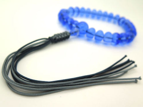 Blue Quartz 27-bead mikan-dama prayer beads, cord tassel, matching set, limited edition