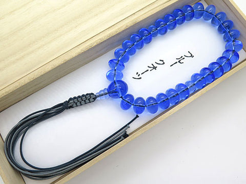 Blue Quartz 27-bead mikan-dama prayer beads, cord tassel, matching set, limited edition