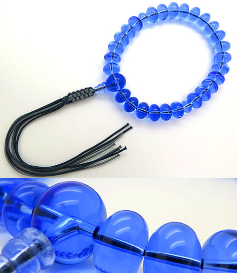 Blue Quartz 27-bead mikan-dama prayer beads, cord tassel, matching set, limited edition
