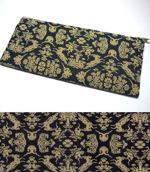 Prayer Beads Bag, Meibutsu-Gire, Futsū-Ori Goat Motif, Zippered (for Men)