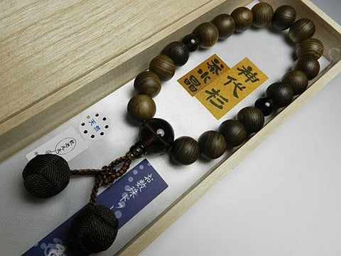 Men's Prayer Beads, Jindai Cedar, 18 Beads, Bonten Tassel