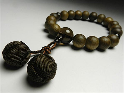 Men's Prayer Beads, Jindai Cedar, 18 Beads, Bonten Tassel