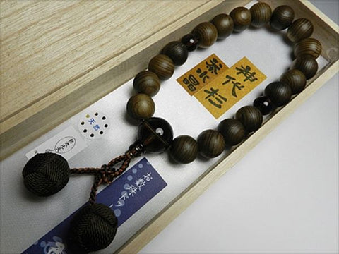 Men's Prayer Beads, Jindai Cedar, 18 Beads, Bonten Tassel