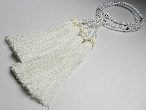 Women's Crystal Prayer Beads, Ruby Finish, Double-Strand, White Tassel