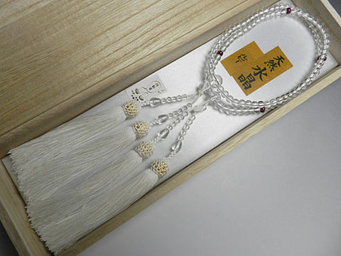 Women's Crystal Prayer Beads, Ruby Finish, Double-Strand, White Tassel