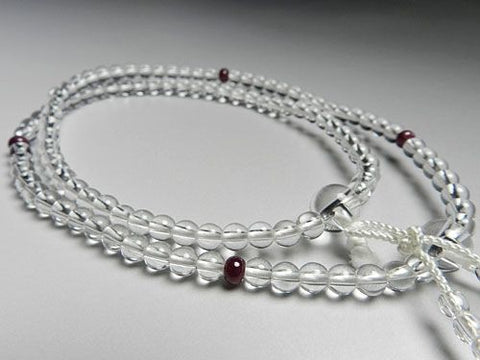 Women's Crystal Prayer Beads, Ruby Finish, Double-Strand, White Tassel