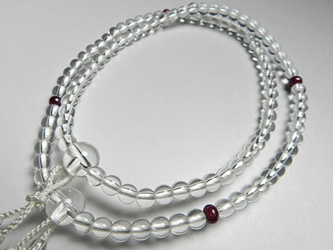 Women's Crystal Prayer Beads, Ruby Finish, Double-Strand, White Tassel