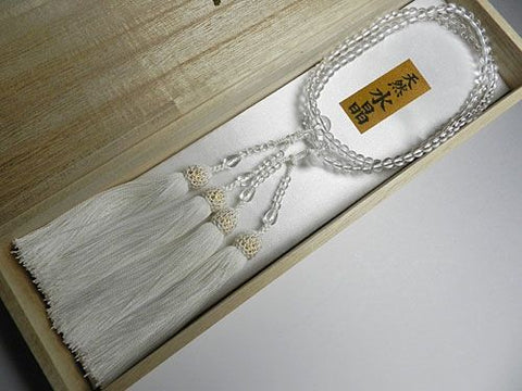 Women's Prayer Beads, Crystal, Pearl Finish, Double-Strand, White Tassel