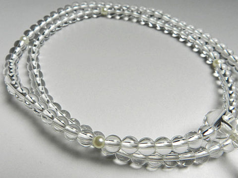 Women's Prayer Beads, Crystal, Pearl Finish, Double-Strand, White Tassel