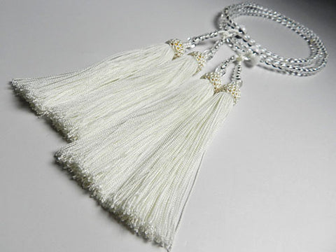 Women's Prayer Beads, Crystal, Pearl Finish, Double-Strand, White Tassel