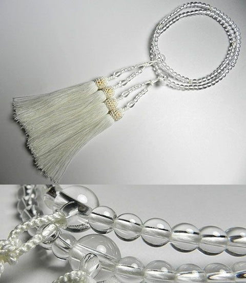 Women's Prayer Beads, Crystal, Pearl Finish, Double-Strand, White Tassel