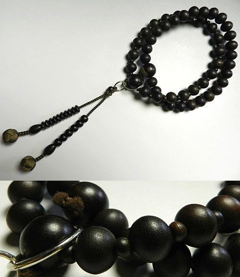 Men's Prayer Beads, Ebony, Jodo Sect, Sanman Jodo Style, Matching Set