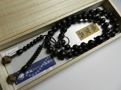 Men's Prayer Beads, Ebony, Jodo Sect, Sanman Jodo Style, Matching Set