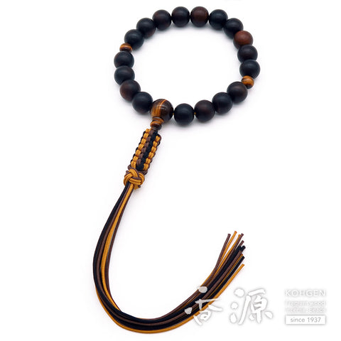 Men's Prayer Beads, Striped Ebony, Tiger's Eye Finish, 18-Bead, Jodo Shinshu Style