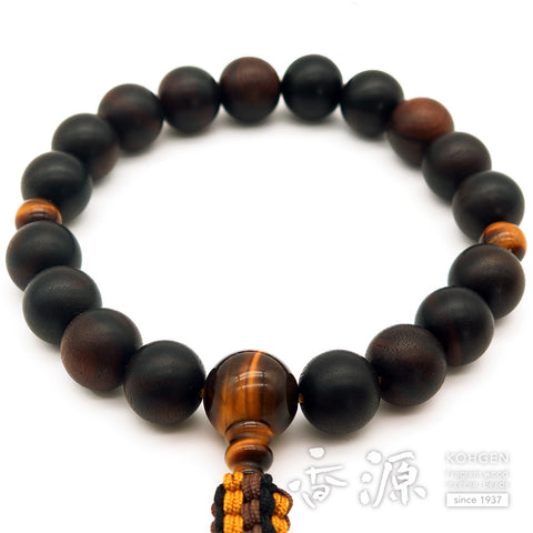 Men's Prayer Beads, Striped Ebony, Tiger's Eye Finish, 18-Bead, Jodo Shinshu Style