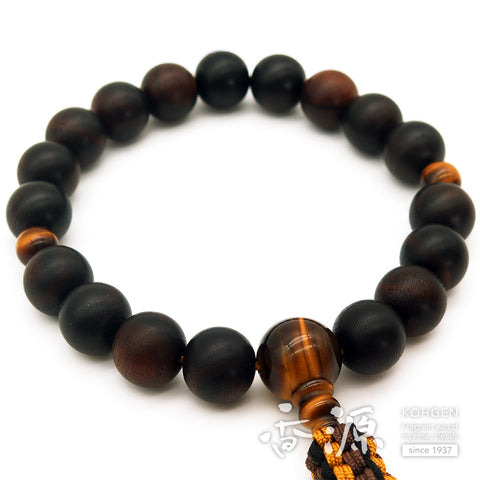 Men's Prayer Beads, Striped Ebony, Tiger's Eye Finish, 18-Bead, Jodo Shinshu Style