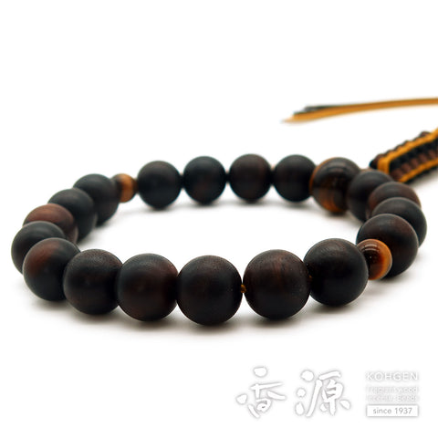 Men's Prayer Beads, Striped Ebony, Tiger's Eye Finish, 18-Bead, Jodo Shinshu Style