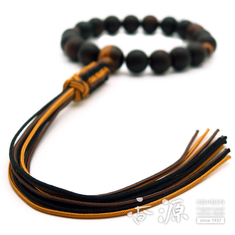 Men's Prayer Beads, Striped Ebony, Tiger's Eye Finish, 18-Bead, Jodo Shinshu Style