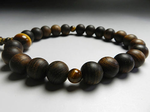Men's Prayer Beads, Sendan Wood, 22 Beads, Tiger's Eye Finish, String Tassel, for Jodo Shinshu Sect