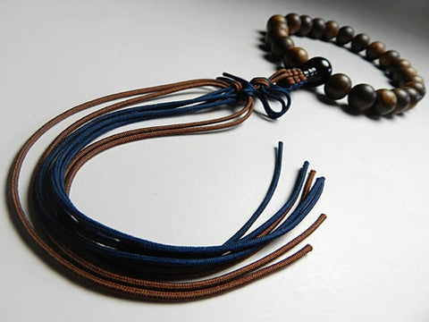 Men's Prayer Beads, Sendan Sandalwood, 22-Bead, Blue Tiger's Eye Finish, Jodo Shinshu Style