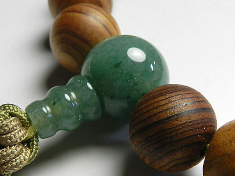 Men's Prayer Beads, Yakusugi Cedar, 22-Bead, Indian Jade Finish, Jodo Shinshu Style