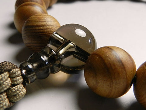 Men's Prayer Beads, Yakusugi Cedar, 22 Beads, Smoky Quartz Finish, String Tassel, for Jodo Shinshu Sect