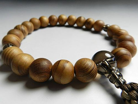 Men's Prayer Beads, Yakusugi Cedar, 22 Beads, Smoky Quartz Finish, String Tassel, for Jodo Shinshu Sect
