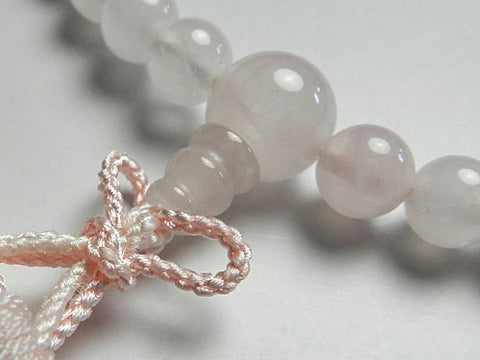Women's Prayer Beads, Rose Quartz, 7mm Bead, Jodo Shinshu Style, Matching Set