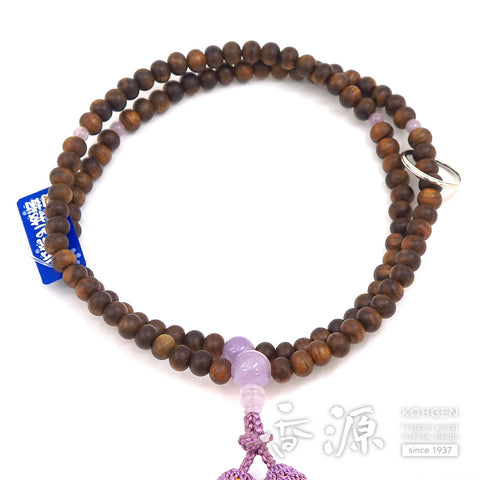 Women's Prayer Beads, Sendan Sandalwood, Soto Zen Sect, Lavender Amethyst Finish