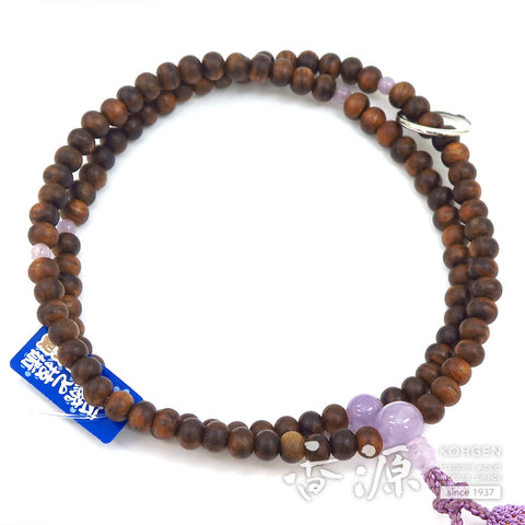 Women's Prayer Beads, Sendan Sandalwood, Soto Zen Sect, Lavender Amethyst Finish