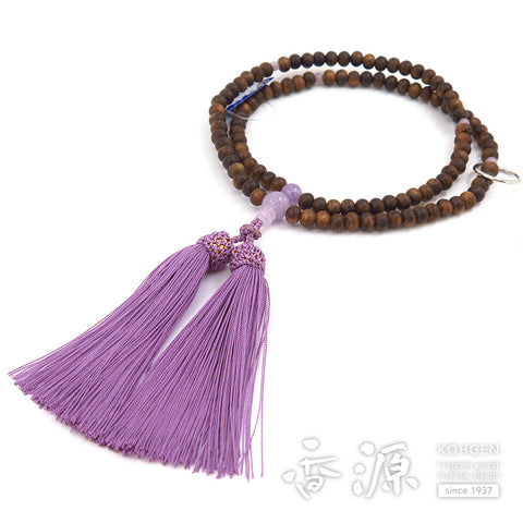 Women's Prayer Beads, Sendan Sandalwood, Soto Zen Sect, Lavender Amethyst Finish