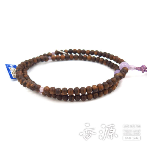 Women's Prayer Beads, Sendan Sandalwood, Soto Zen Sect, Lavender Amethyst Finish