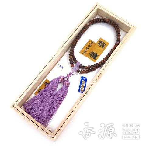 Women's Prayer Beads, Sendan Sandalwood, Soto Zen Sect, Lavender Amethyst Finish