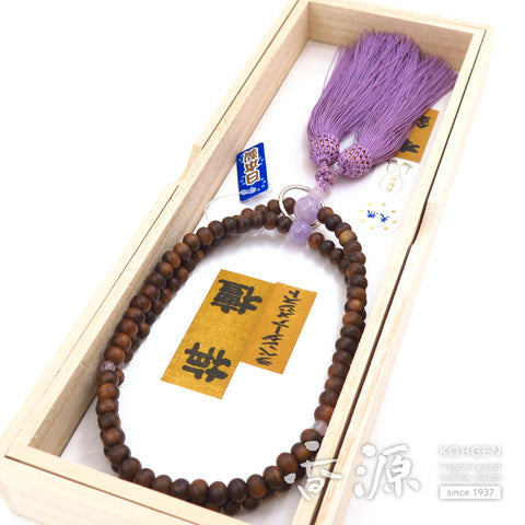 Women's Prayer Beads, Sendan Sandalwood, Soto Zen Sect, Lavender Amethyst Finish
