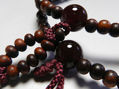 Women's Prayer Beads, Rosewood, Agate Finish, Nichiren Sect, Niso Hokke Style