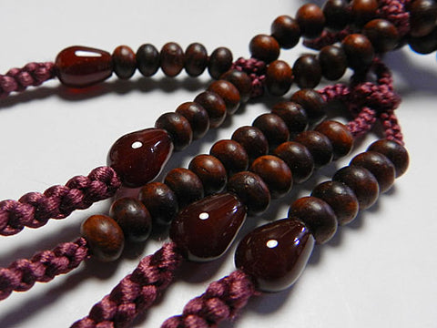 Women's Prayer Beads, Rosewood, Agate Finish, Nichiren Sect, Niso Hokke Style