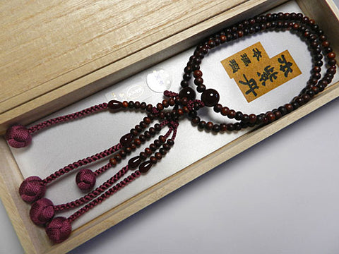 Women's Prayer Beads, Rosewood, Agate Finish, Nichiren Sect, Niso Hokke Style
