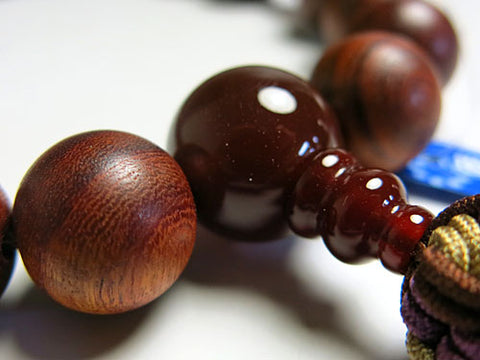 Men's prayer beads, rosewood, agate finish, Jodo Shinshu